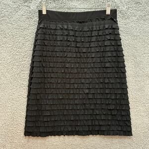 Saint Tropez West Medium Black Pencil Skirt Ruffles Elastic Comfort Party